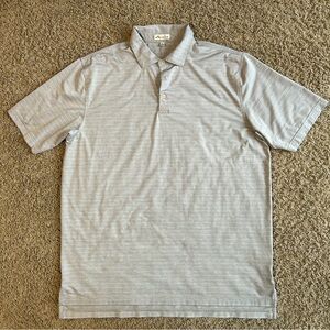 Peter Millar Men's XL Gray/Blue Striped Polo Comfort Golf Shirt (Missing Button)
